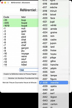 Liste des mots selon l'heure
